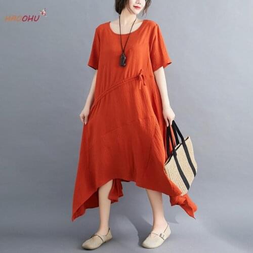 Match Large Easy New Korean Skirt Color HAOOHU Dress Size Summer Womens Style to Irregular Artistic Slimming Solid Loose 2021