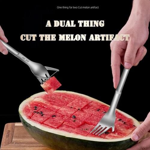 NEW Watermelon Slicer Cutter Tongs Corer Fruit Melon Fork Stainless Steel Tools Refreshing Watermelon Cubes Kitchen Tools