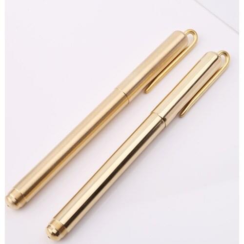 Retro Gold Brass Black Ink Ballpoint Pen Handmade With Clip Office School Supplies Stationery
