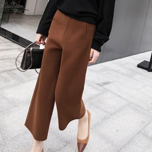 New womens trousers high waist, loose trousers fashion clothing excellent thick woolen womens nine-point pants plus size 12111