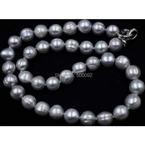 Free shipping 17" 10-11mm gray cultured freshwater pearl necklace