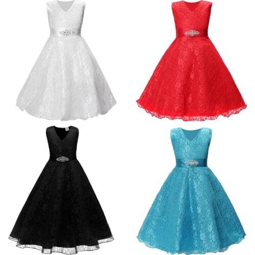 Floral Hollow Baby Girl Dresses Lace Children Clothes Fashion Girls Full Dress Party Costumes Kids Wedding Ball Gown Outfit 3-9Y