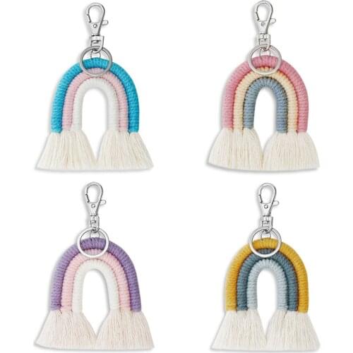 Weaving Rainbow Keychain Boho Handmade Macrame Key Holder Keyring Bag Decoration U2JF