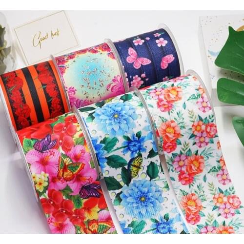 DIY Cartoon Flower And Butterfly Printed Grosgrain Ribbon For Craft Supplies Sewing Accessories 5 Yards. 51654