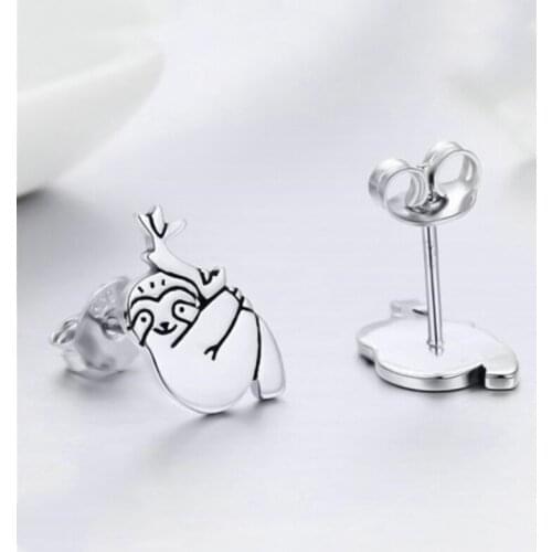 Cartoon Small Cute Lazy Sleepy Sloth Stud Earrings For Women Girls Lovely Sloth Earrings Charms Animal Jewelry Kids Gifts