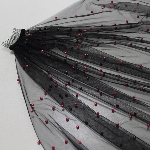 New Arrival Black Tulle Pink Pearl Wedding Veil Luxury Bridal Veil with Comb Pearls Veil for Bride Wedding Accessories