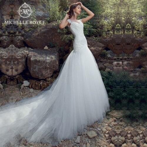 Michelle Royce Mermaid Wedding Dresses 2020 Sweetheart Appliques Illusion Button Chapel Train Bride Gowns Vestido De Novia