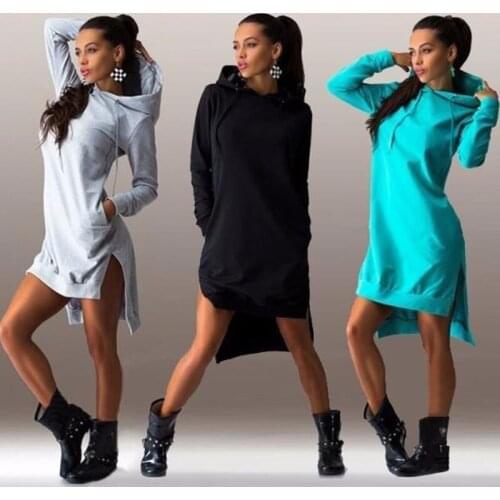 Spring and Autumn new European and American womens irregular hooded long-sleeved dress in the long hoodie