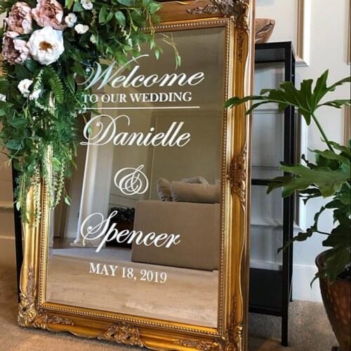 Wedding Welcome Vinyl Sticker Simple Design Personalized Names Mirror Decal Wedding Sign Custom Wedding Party Decor Art P49