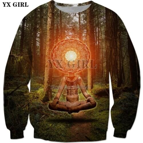 YX GIRL Drop shipping 2018 New Fashion Crewneck Sweatshirt Forest Guru 3d Print Mens Womens Casual Long Sleeve Pullover