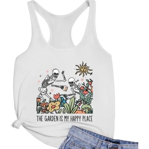 The Garden is my happy place Loose Racerback Vest Funny Plant lady Tank top Women Running Yoga Gym Tanks 90s artistic Casual Tee