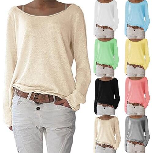 Woman tshirts Solid Color Casual Round Neck Long Sleeve Women Knitted T-shirt Bottoming Top camisetas женские футболки mujer