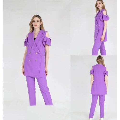 Fashion Elegant Women Suits Custom Made Double Breasted Short Ruffles Sleeve Blazer Office Casual Daily Jacket 2 Pieces