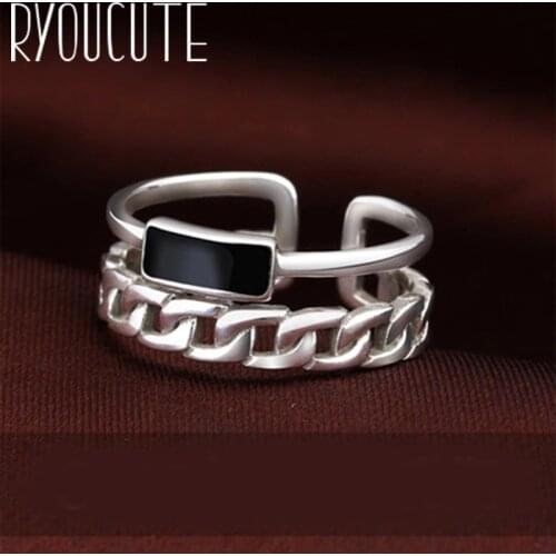 Exaggerated Punk Retro Silver Color Hollow Black Rings for Women Boho Antique Rings Vintage Jewelry 2019
