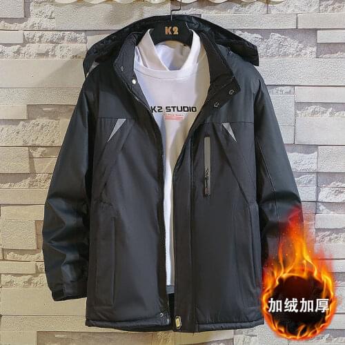 Winter Coat Mens Fleece-Lined Thickened Mens Cotton Jacket New plus Size Warm Cotton-Padded Overalls Interchange Cotton Jacket