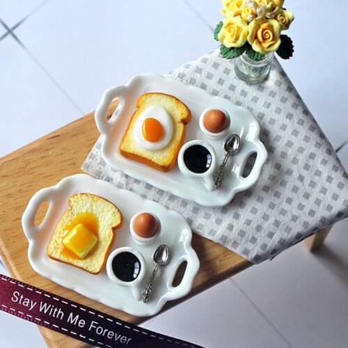 1set Dollhouse Miniature food Breakfast egg Toast Coffee Cup for blyth ob11 Doll Play Food Kitchen Restaurant Accessories Toys