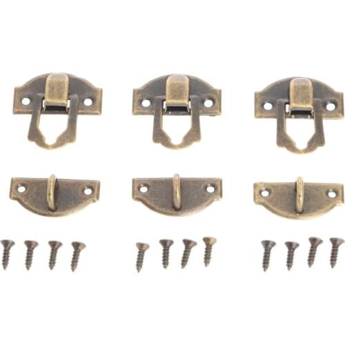 12Pcs 29*27mm Antique Bronze Iron Latch Hardware Decorative Gift Jewelry Wooden Box Suitcase Case Hasp Latch Hook With Screws