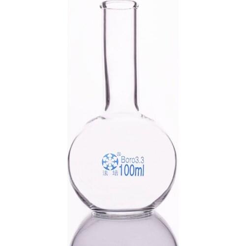 2pcs Boiling flask flat bottom long narrow neck 100ml,The O.D. of the neck is about 28mm,Long neck flask with normal mouth