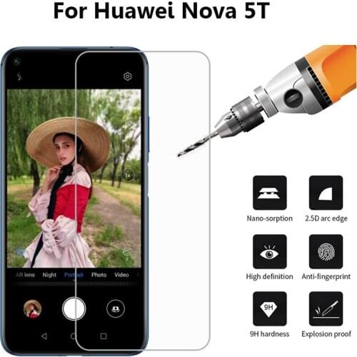 2PCS Nova 5T 5 T Glass Protector Explosion-proof Front Nano-Coated Tempered Glass Film for Huawei Nova 5T Screen Protector
