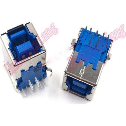 20PCS/Lot Blue USB 3.0 Female Socket Connector B Type Square 90 Degree High-Speed 9Pin