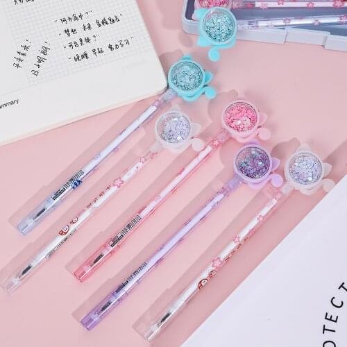 4 pieces/lot) Cute Cat Gel Pen Ins Girl 's Heart Sequin Student Signature Pen