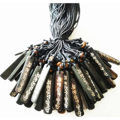 TNL353 Real Tibetan Yak Bone Hand Carved Mantras Amulets Necklace with Adjustable Rope Chains from Tibet 50pcs Free Shipping