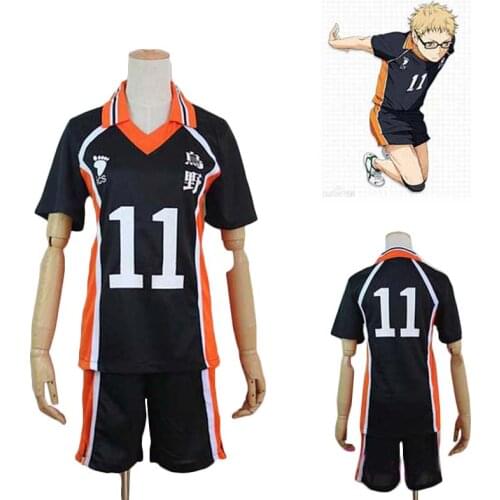 Anime Haikyuu!! Karasuno High School #11 Tsukishima Kei Volleyball Club Jersey Cosplay Costume Sports Wear Uniform S-XXL