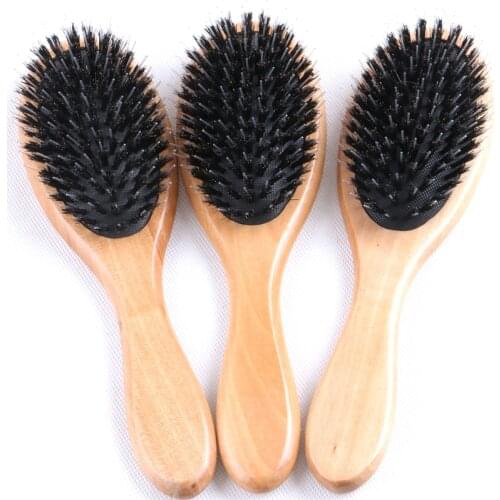 FREE Shipping 15 Pieces Varnish OR Dark Brown Color wooden-handle boar bristle hair brush with plastic pin