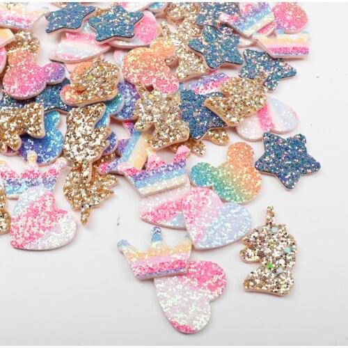 Fabric Padded Glitter Patches Chunky Glitter Rainbow Heart Appliques For Clothes Sewing Supplies DIY Hairbow Accessories Crafts