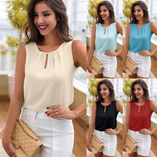 Blouse Women Summer 2021 Sleeveless Shirts Streetwear Casual Elegant Ladies O Neck Solid Color Tops Blouses Plus SIze