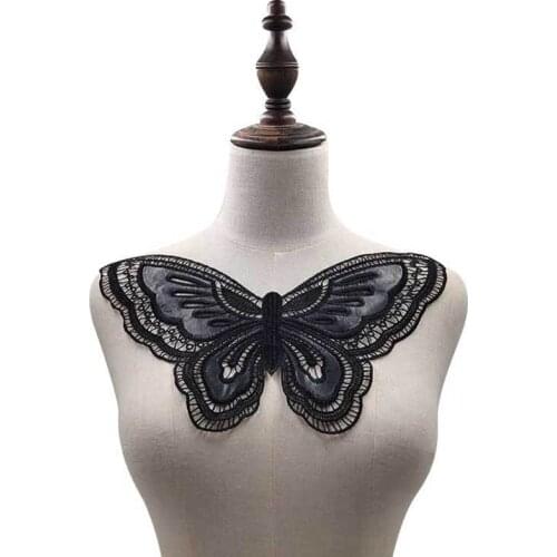 1Pcs Black Fine Venise Lace Applique Sewing Trims DIY Neckline Dress Collar butterfly design Costume Decoration Accessories