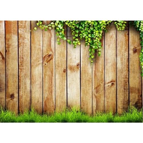 Planks Backdrop Wooden Board and Green Leaves Photography Background Holiday Celebration Photo Booth Studio Decor