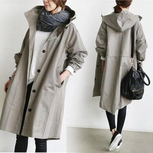 Long Coat Female Autumn Womens Trench Coat Long Sleeve Top Solid Pocket Casual Trench Women Clothing Loose England Style Jacke