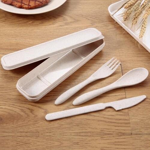 Environmental Wheat Straw Knife Fork Spoon Portable Outdoor Cutlery Box Japan Style Student Dinnerware Sets Kitchen Tableware