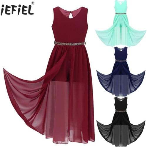 Elegant Solid Color Kids Girls Dress Fashion Sparkly Rhinestone Belt Sleeveless Dress Birthday Party School Dance Girls Dresses