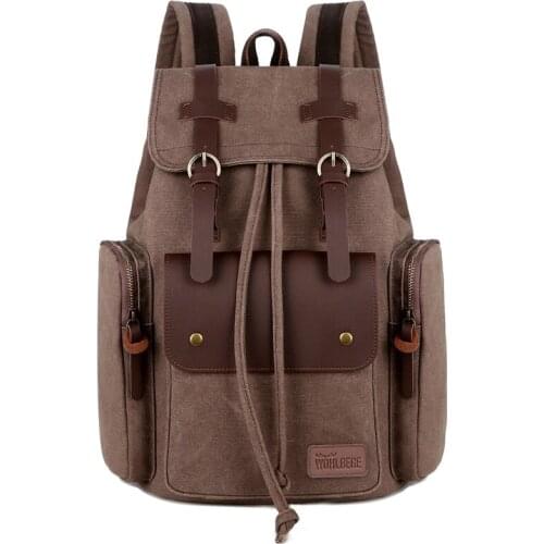 Mens Canvas Backpack Laptop Bag Travel Bag Vintage College School Bags Unisex Rucksack Hiking Climbing Camping Backpack