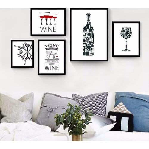 Painting Modern Kitchen Canvas Paintings Red Wine Cup Bottle Wall Art Oil Painting Set Bar Decor Dinning Room Decor Pictures
