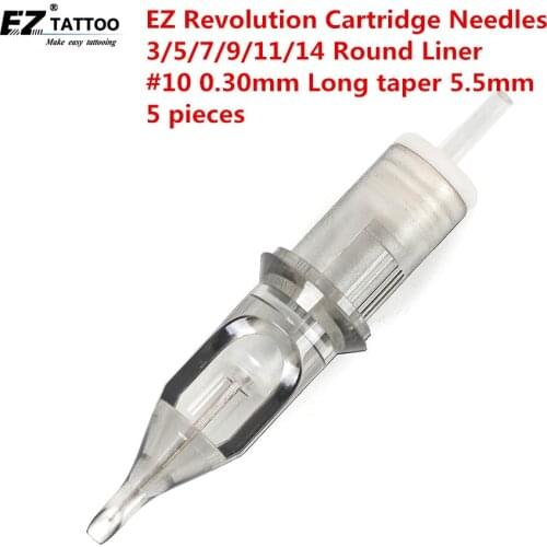 EZ Revolution Cartridge Tattoo Needles Round Liner #10 0.30mm #12 0.35mm Long Taper for Cartridge Machine and Grips 5pcs/lot
