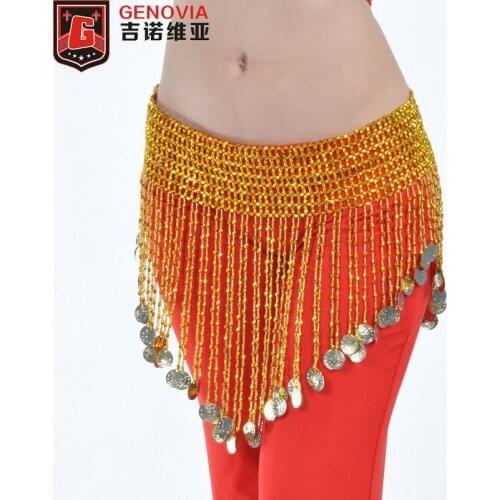 2018 Belly Dance Costume Coins Hip Scarf Belt Gold/silver 2 Colors