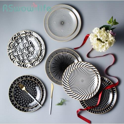 Creative Geometric Pattern Nordic Pasta Round Dish Fruit Plate Western Steak Ceramic Plate For Restaurant Supplies