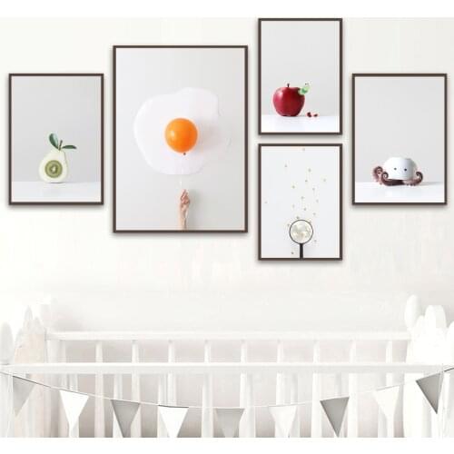 Creative Balloon egg Popcorn Octopus Fruit Wall Art Canvas Painting Nordic Posters And Prints Wall Pictures Baby Kids Room Decor