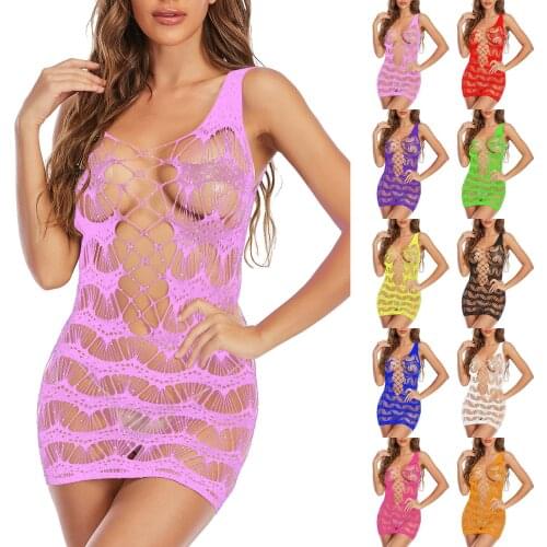 Lenceria Sexy Mujer Rhinestone Lace Sexy Lingerie Erotic Hollow Out Mesh Dress Sex Womens Underwear Transparent Exotic Costumes