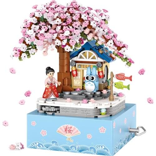 LOZ Japan Under The Sakura Tree Mini Block Music Box Building Bricks Totoro Kimono Figures Educational Toys Collection for Gift