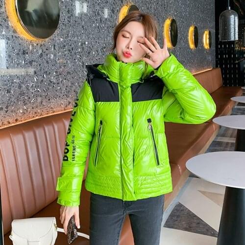 Korean Style Fashion Womens Winter Cotton Padded Jacket Female Shiny Loose Thick Short Padded Parka Overcoat Insulated Jackets