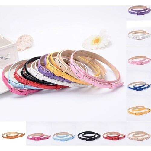 Fashion Women PU Leather Pin Buckle Waist Belt Shiny Candy Color Narrow Thin Skinny Waistband Adjustable Female Dress Strap