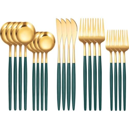 Stainless Steel Green Gold Cutlery Set Dinnerware Tableware Silverware Flatware Sets Chopsticks Dinner Knife Fork Drop Shipping