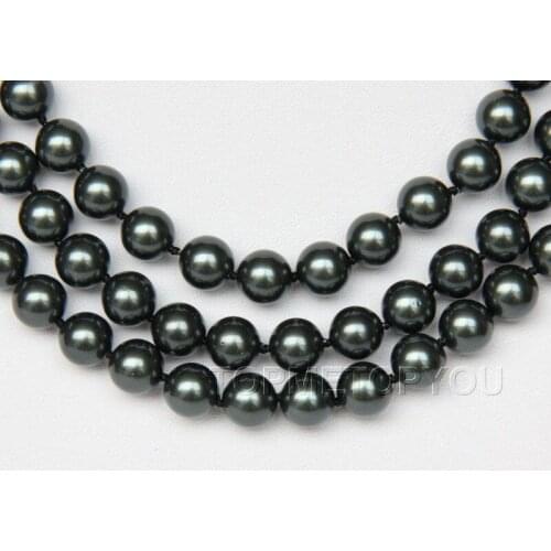 Natural jewelry Womans gift Amazing! 18inch 3rows round 8mm black sea shell pearls necklace Grade hook