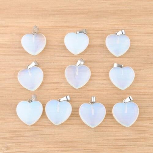 Wholesale 10Pcs Assorted Heart Opal Natural Stone Charms Pendants For DIY Earrings Necklaces Bracelet Jewelry Making 20mm TV0125