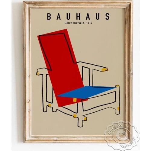 Bauhaus Art Exhibition Poster, Gerrit Rietveld Beach Chair Canvas Painting, Vintage Geometric Figure Design Wall Stickers Prints