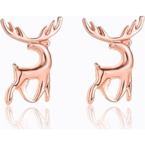 Simple Sweet Copper Elk Stud Earrings for Women Minimalist All-match Metal Fawn Cute Deer Earrings Christmas Jewelry 2018 Gift